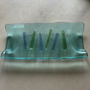 Artistic Glass Tray with Green and Blue Accents